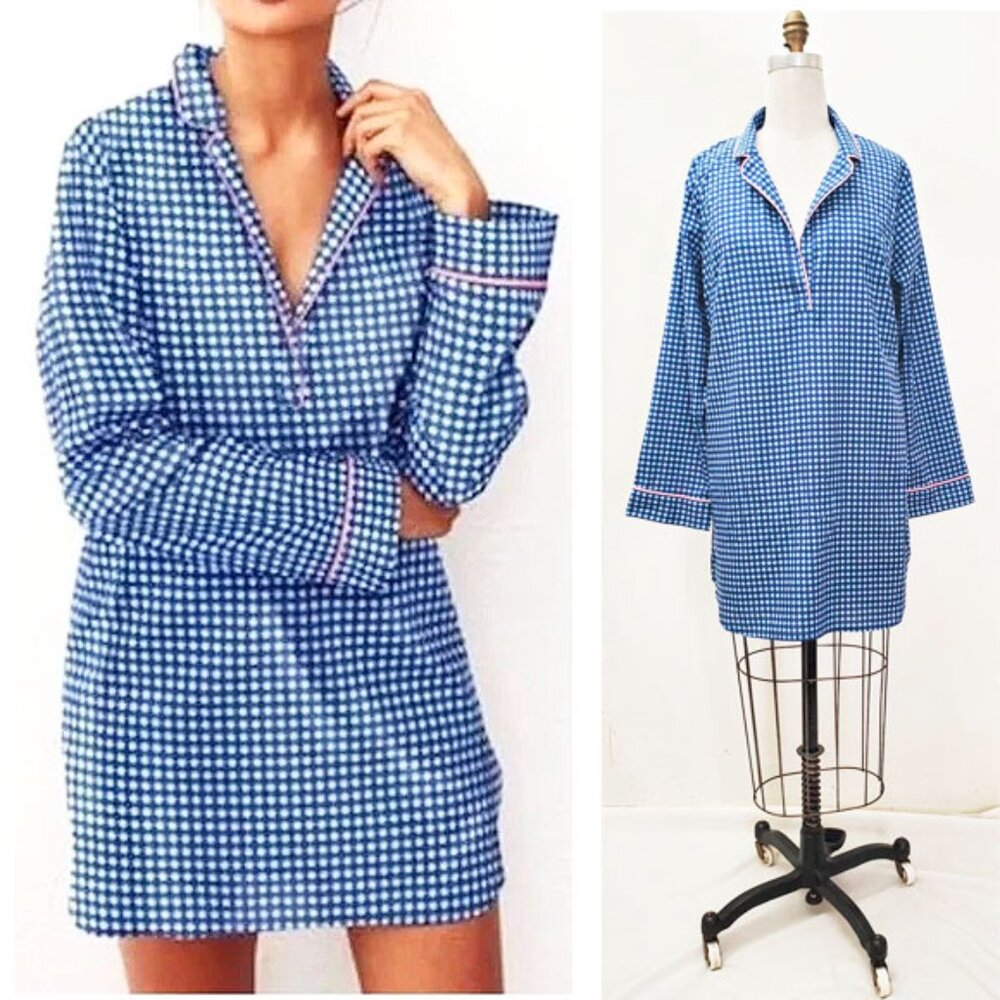 Victoria's Secret Womens Mayfair Blue Geometric Print Cotton Modal Pajama Dress